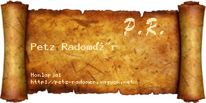 Petz Radomér névjegykártya